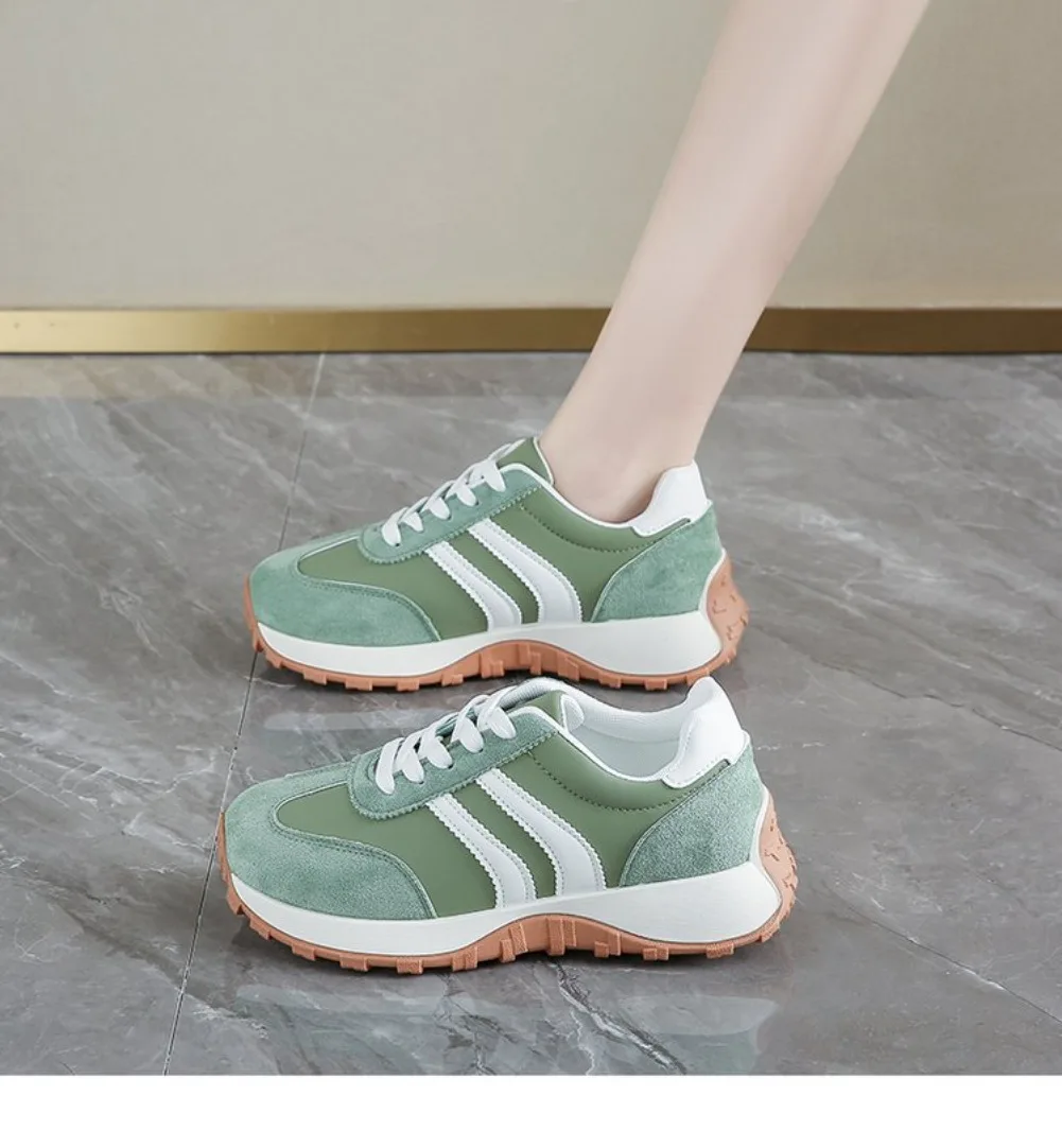 Mehrfarbige Damen Retro Wildleder Schnür-Sneaker, Leichte Atmungsaktive Low-Top Laufschuhe, Rutschfeste Komfort-Freizeitschuhe – Detail 2
