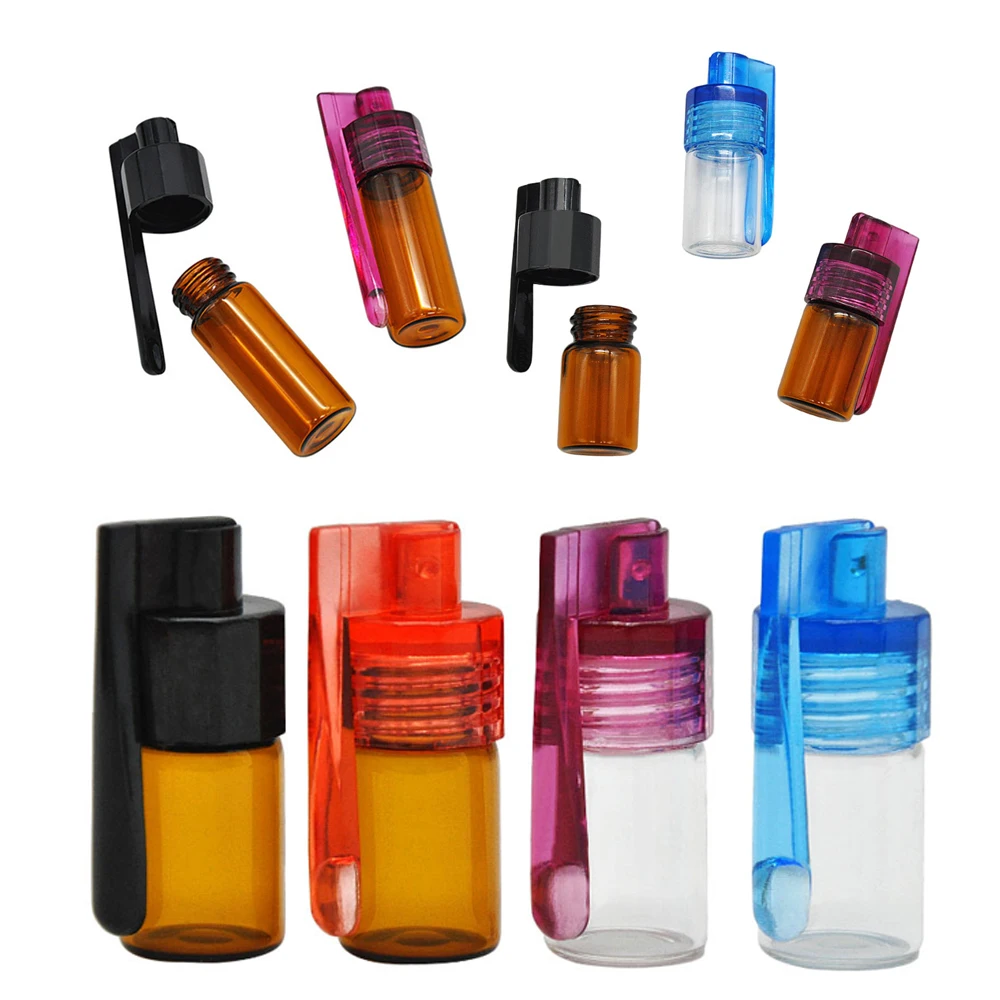 2Pcs Portable Box Storage 36MM 51MM Container Bottle Glass Vial with Spoon Flip Case Household Randomly Cap Color