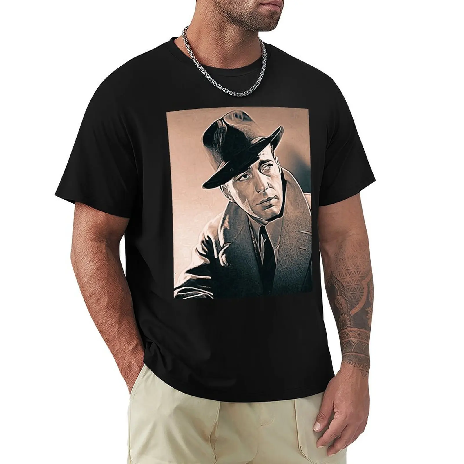 Humphrey Bogart Art - vintage painting - D55 T-Shirt Stylish Print Short Sleeve Tee