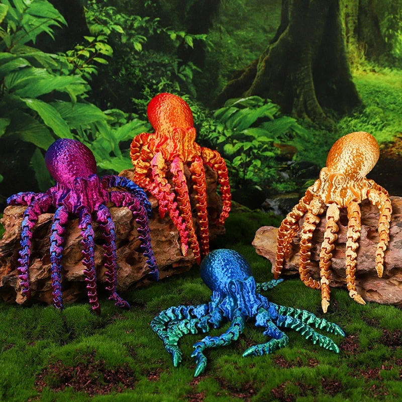 Juguetes de pulpo impresos en 3D con cuerpo articulado giratorio, adornos de mesa, regalo para niños, decoración de paisaje de pecera, juguetes de descompresión