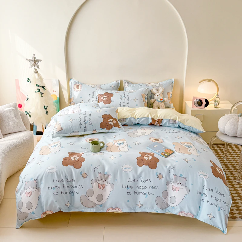 Frog and Bunny Girl Princess Leopard Pattern Pretty Bedding Set duvet cover sheet pillow cases 4 in pack