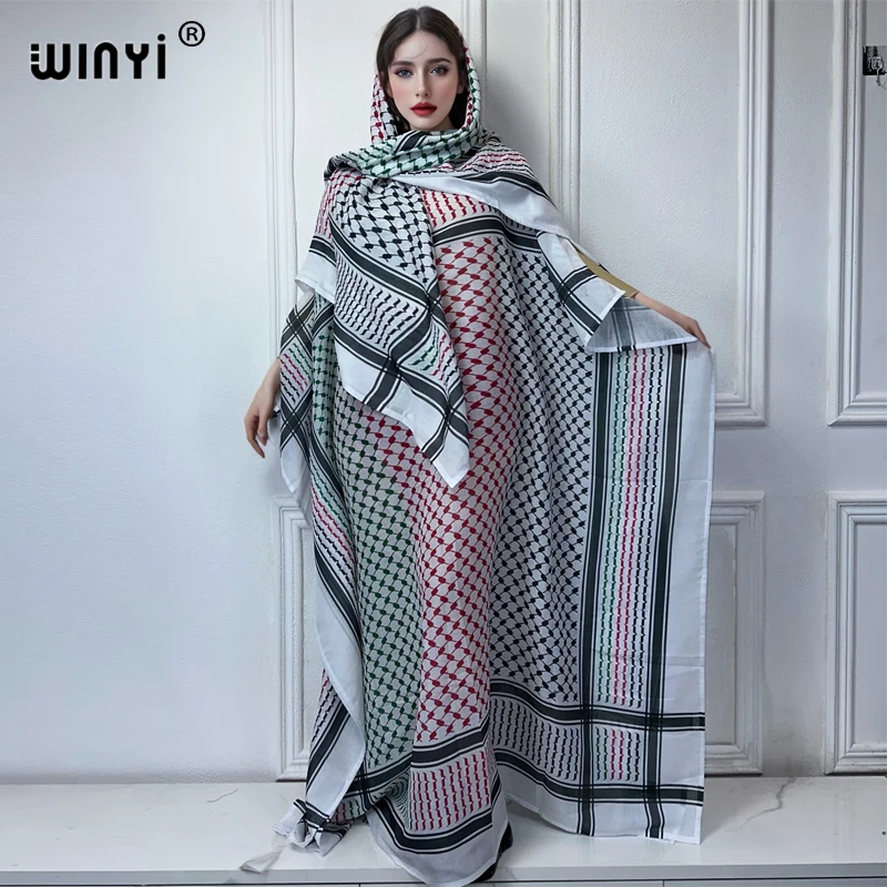 WINYI classic dresses with scarf 2 piece set Kaftan maxi dresses loose fashion Streetwear luxury abaya muslim woman dubai عبايا