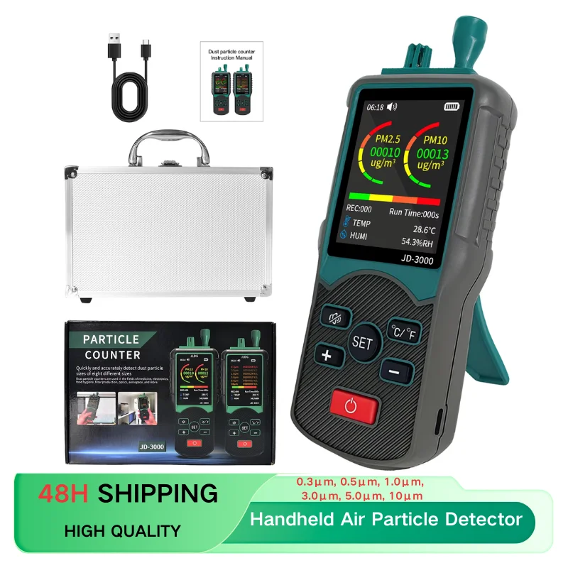 

JD3000 Handheld Air Particle Detector for 0.3μm to 10μm Particles Environmental Health Assessment with Realtime Data Display