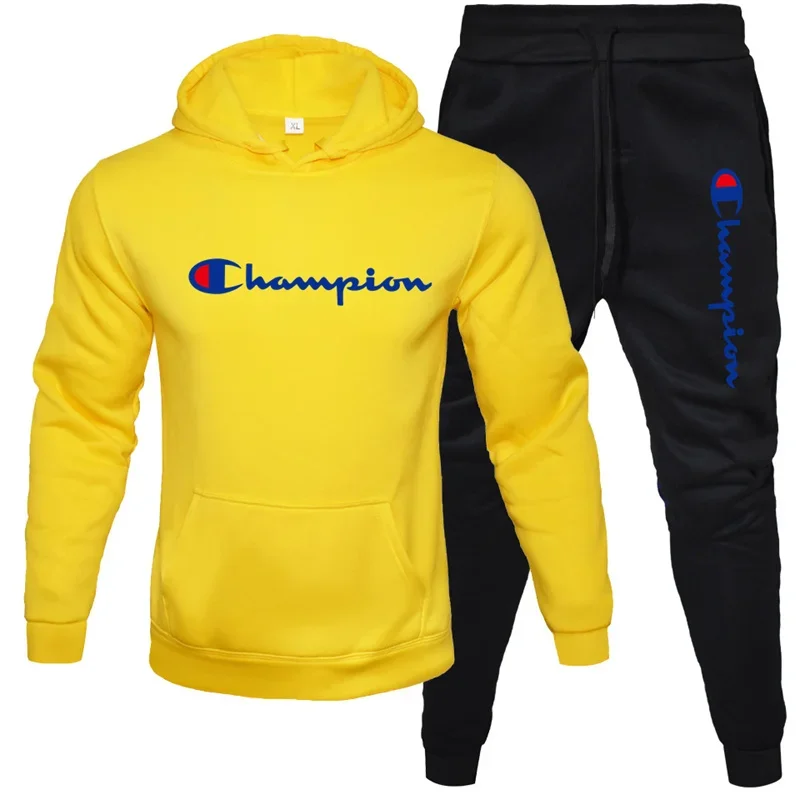 2 peças conjuntos de treino com capuz dos homens crânio marca outono inverno moletom + calças com cordão masculino esporte hoodies correndo roupas