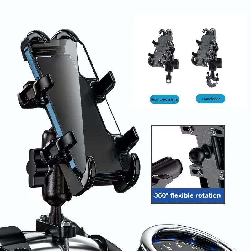 Anti-Shock Motorcycle Phone Holder Handlebar(U-shape)/Rearview Mirror(Y-shape) Mount With/Without Absorber Aluminum GPS Bracket