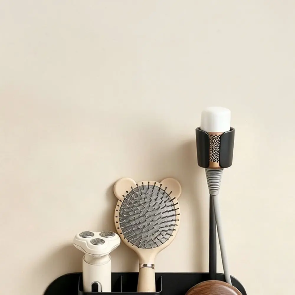 Modern Walnut Texture Blower Stand Wall Organizer Hands Free Bathroom Accessory Holder Punch Free Storage Rack
