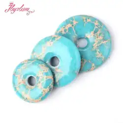 25,30,35mm Round Donut Skyblue Sea Sediment Stone Beads Pendant 1 For DIY Necklace Jewelry Making Pcs Wholesale Free Shipping