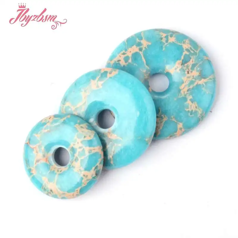 25,30,35mm Round Donut Skyblue Sea Sediment Stone Beads Pendant 1 For DIY Necklace Jewelry Making Pcs Wholesale