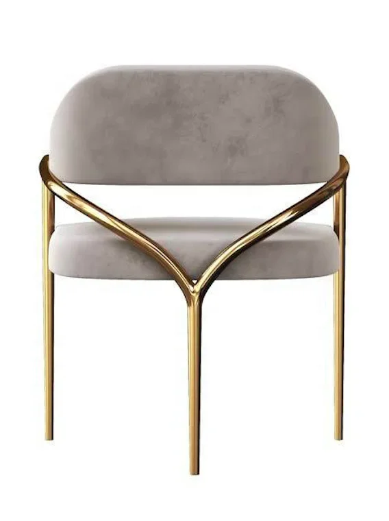 -Light Luxury Stainless Steel Velvet Dining Chair Dining Room  Gold Metal Legs Leisure Chair Modern Soft Armchair in Living Room view 3