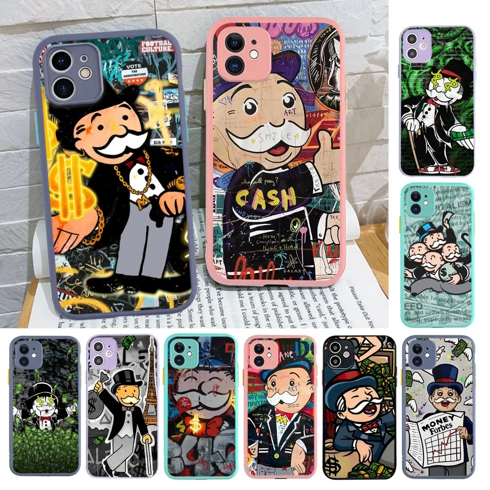 

Cartoon Luxury Dollar MonopolyS Phone Case for iPhone 14 11 12 13 Mini Pro Max 8 7 Plus X XR XS MAX Translucent Matte Cover