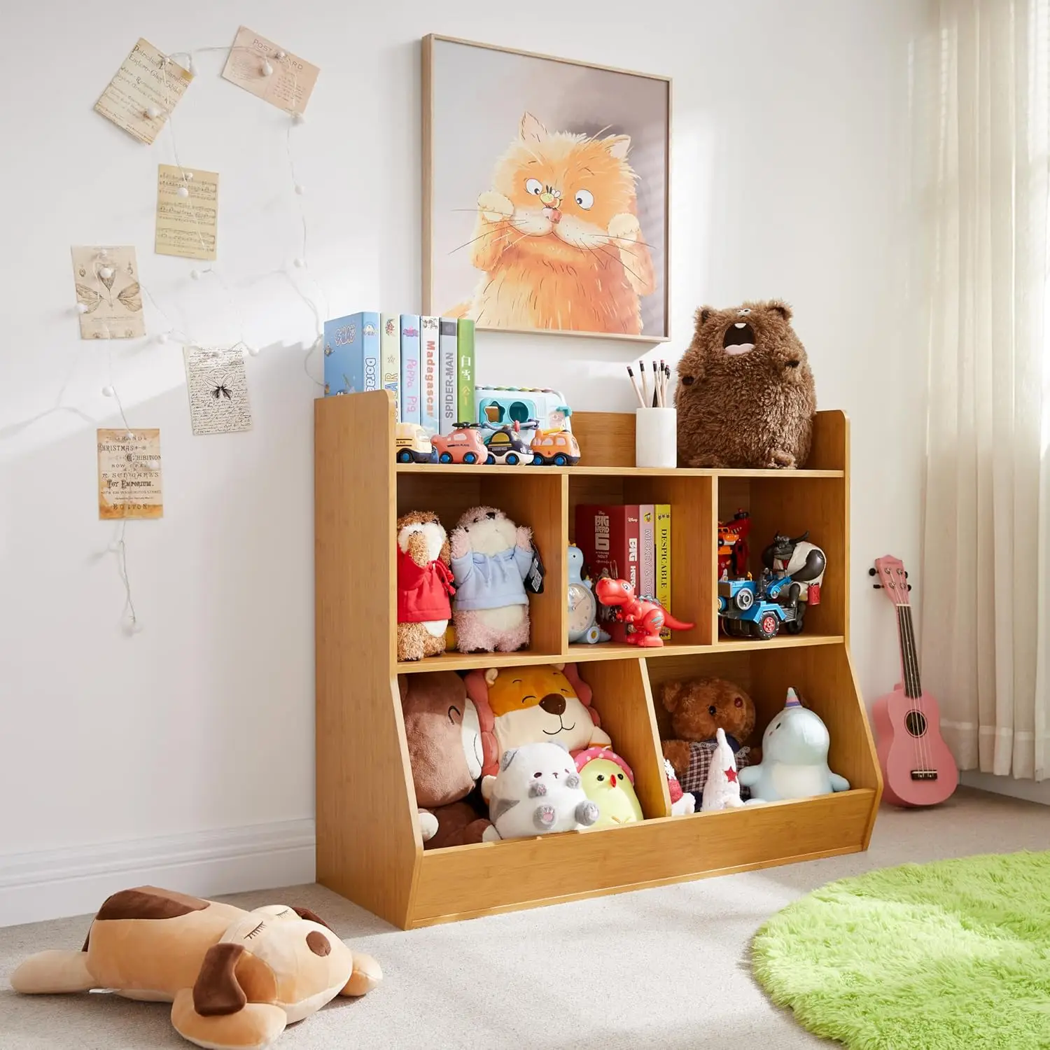 

Toy Storage Organizer with Bookshelf, 5-Cubby Children's Toy Shelf, Toy Storage Cabinet, Suitable for Children's Room(Natural)