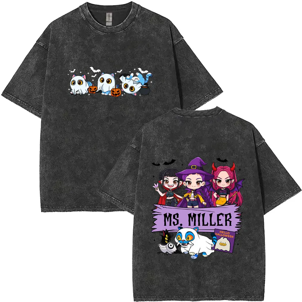 

Kpop Demon Hunters Rumi Mira Zoey Vintage Washed Tshirt Derpy Tiger Graphic T-shirt Men Women Christmas Halloween Sytle T Shirts