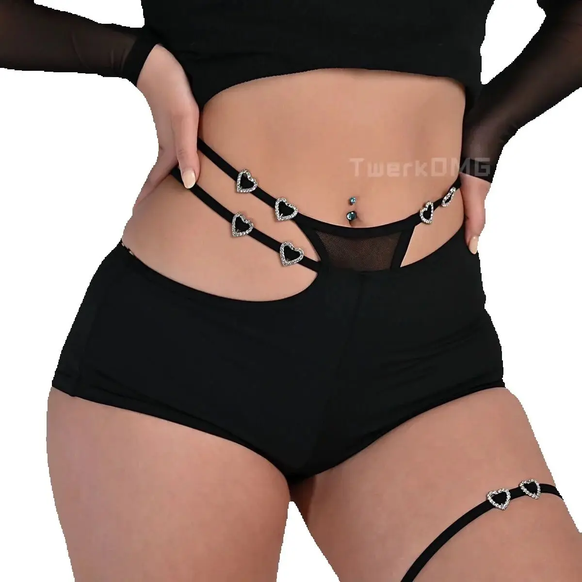 Spliced ​​Lace Shiny Diamond Buckle High Elastic Black Versatile Ultra Shorts Pole Dance