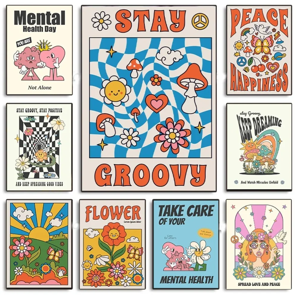 Pósteres de personajes de dibujos animados de flores, pintura en lienzo, imagen artística de pared, decoración del hogar para sala de estar