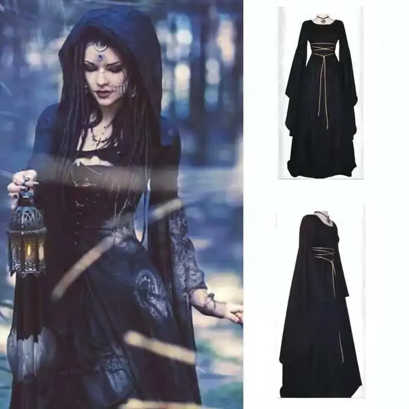 

2024 New Medieval Witch Dress for Women Halloween Carnival Party Cosplay Performance Clothing Middle Ages Vampire Bride Costumes