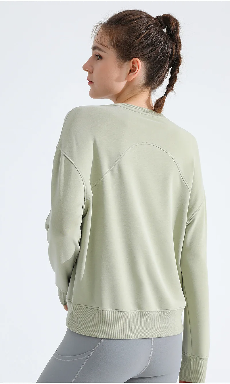 solid color Women Loose Casual Sports Long Sleeve Sweatshirt Fitness Loose sports sweatshirt round neck T-shirt yoga jacket