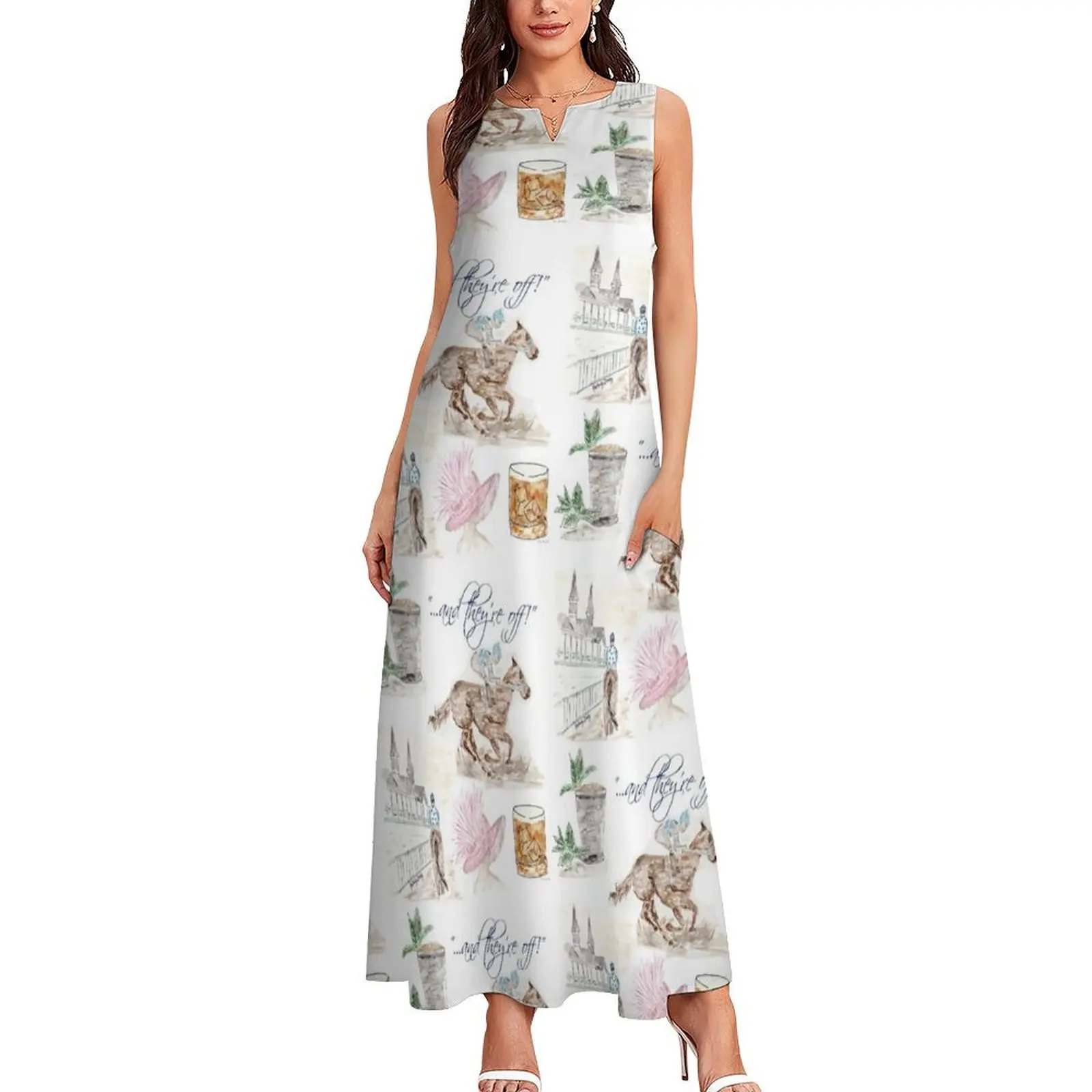 Derby dress, horse race Long Dress beach dresses dress for women summer women dress