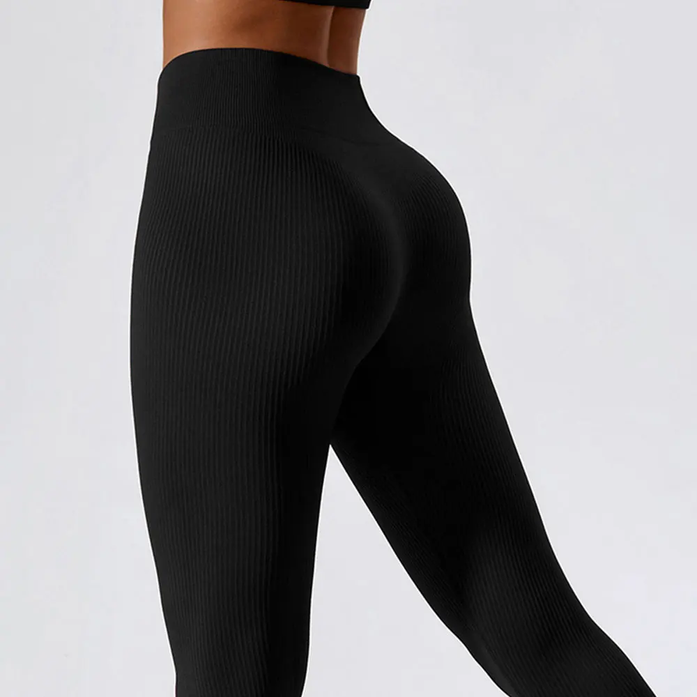 Pantalones de Yoga acanalados para mujer, mallas deportivas sin costuras, Leggings Push Up para gimnasio, pantalones de entrenamiento, ropa atlética