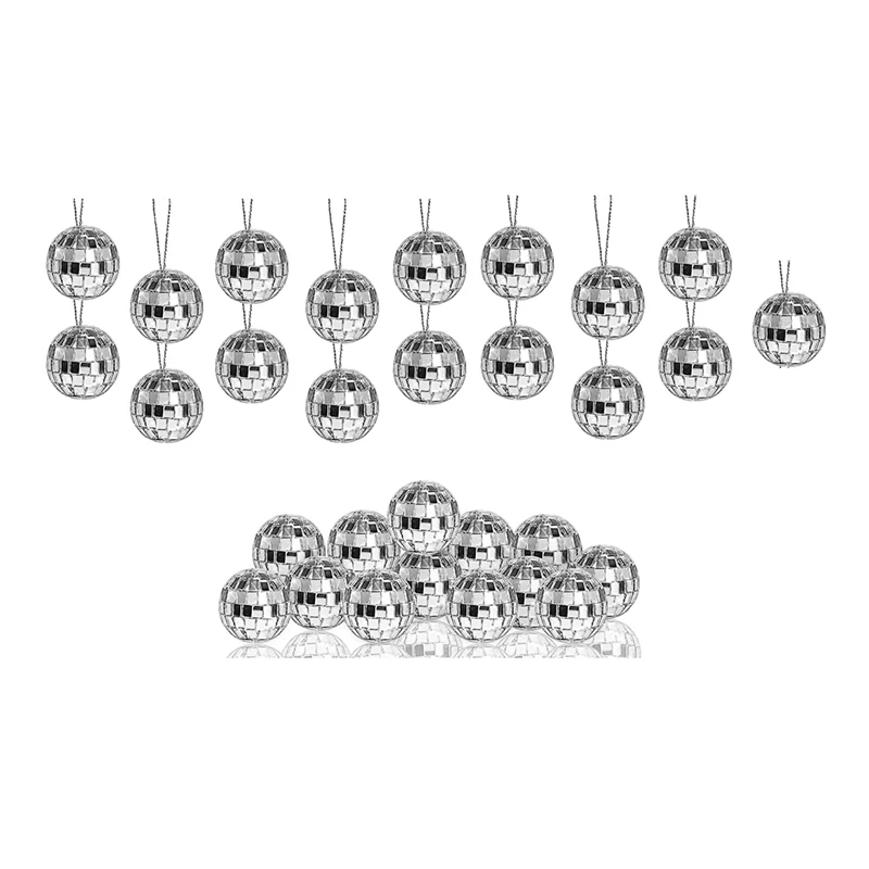 Bolas de discoteca de espejo colgantes plateadas, adornos con cuerda, Navidad, boda, fiesta, música, festivales, decoración, paquete de 30