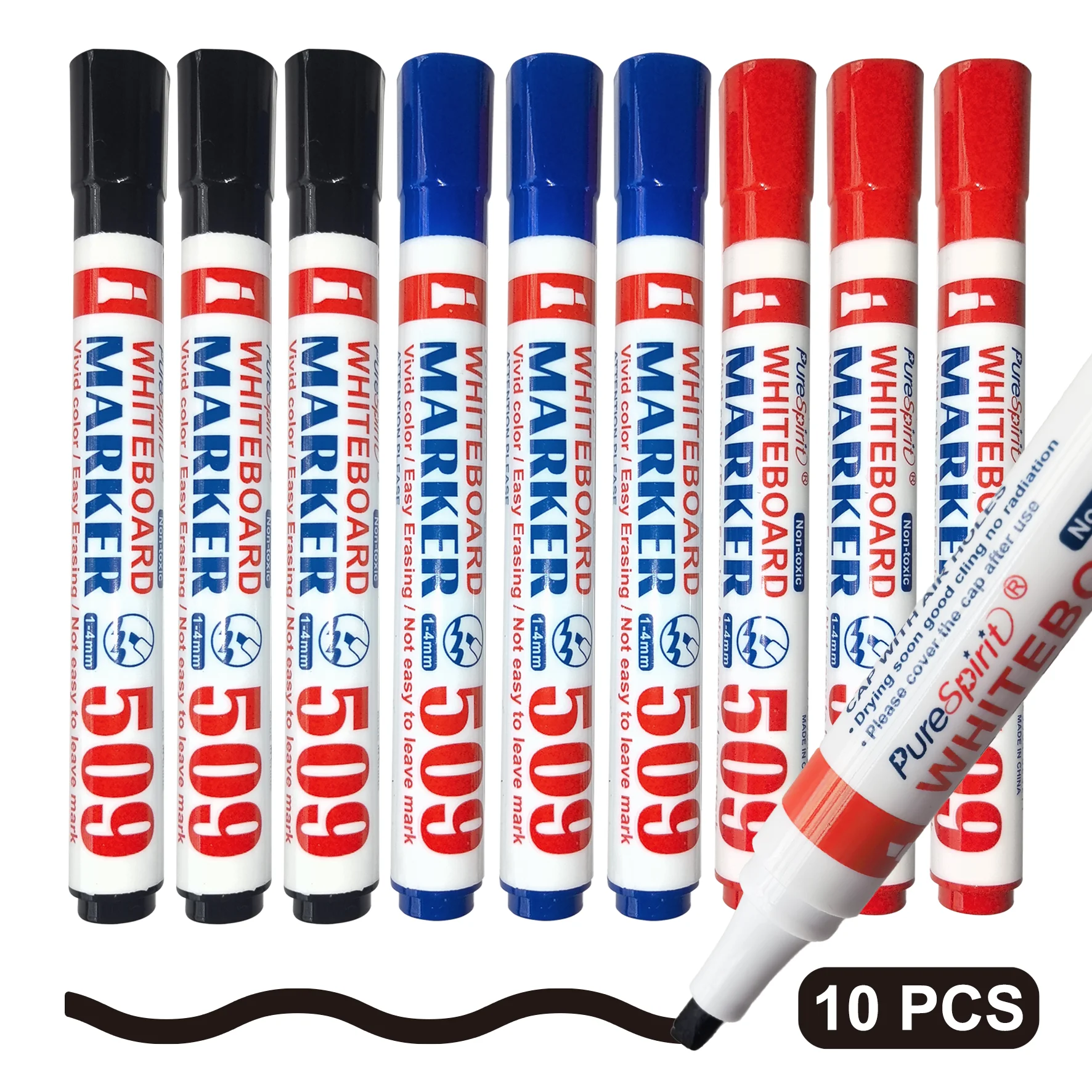 10 Stück Whiteboard-Marker, 1-4mm Spitze, Leicht Abwischbar, Ungiftig, Sortierte Farben Trocken Abwischbare Stifte für Schule und Büro