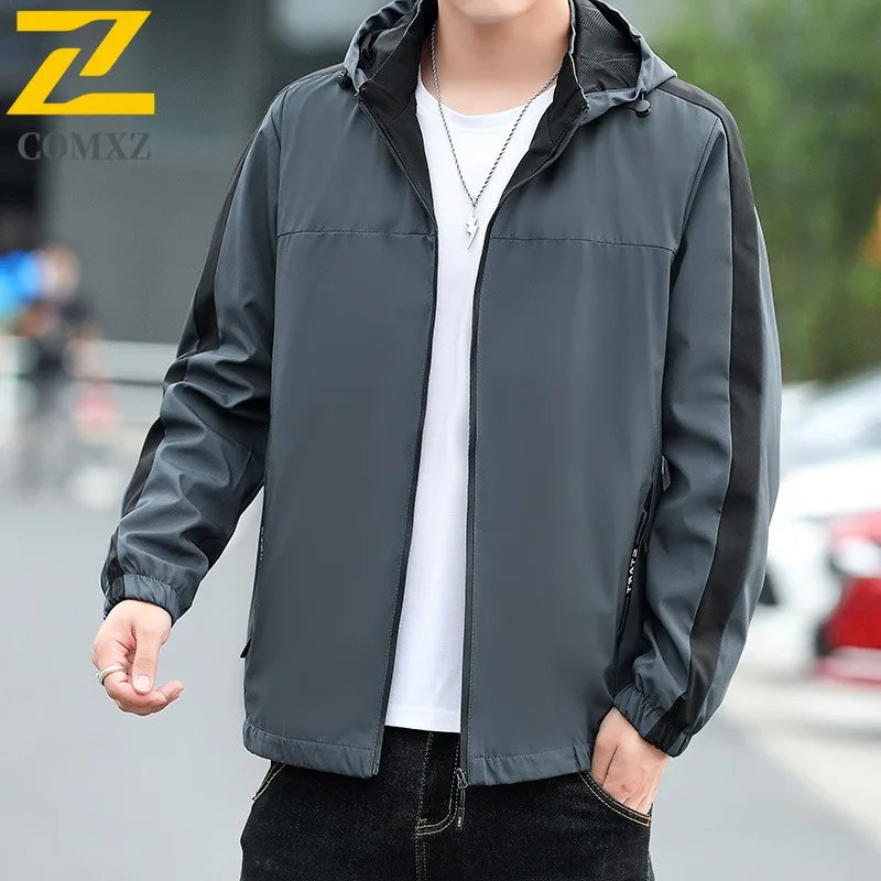 

COMXZ Luxury Jacket Hooded Collar Commuting Office Windproof Coat Premium Travel Lightweight Resistant Spring Autumn Wear