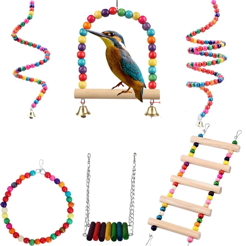 L Size 4 Ladder Pet Birds Swing Wooden Bridge Ladder Climb Cockatiel Parakeet Budgie Parrot Toy Wood Ladder