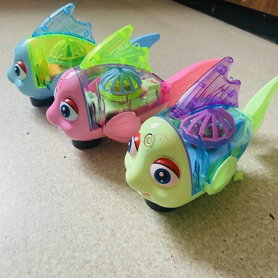 Luminous and transparent clownfish, swaying fish, electric gear toy, sound and light universal reptile, baby pet