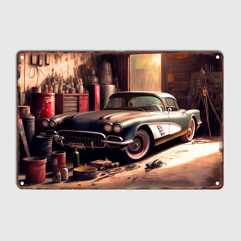 Old Corvette Decoration Bed Room Decor Metal Signs Art Mural Tin Plaque Vintage Home Decor Items Garage Cafe Bar Decoration Wall