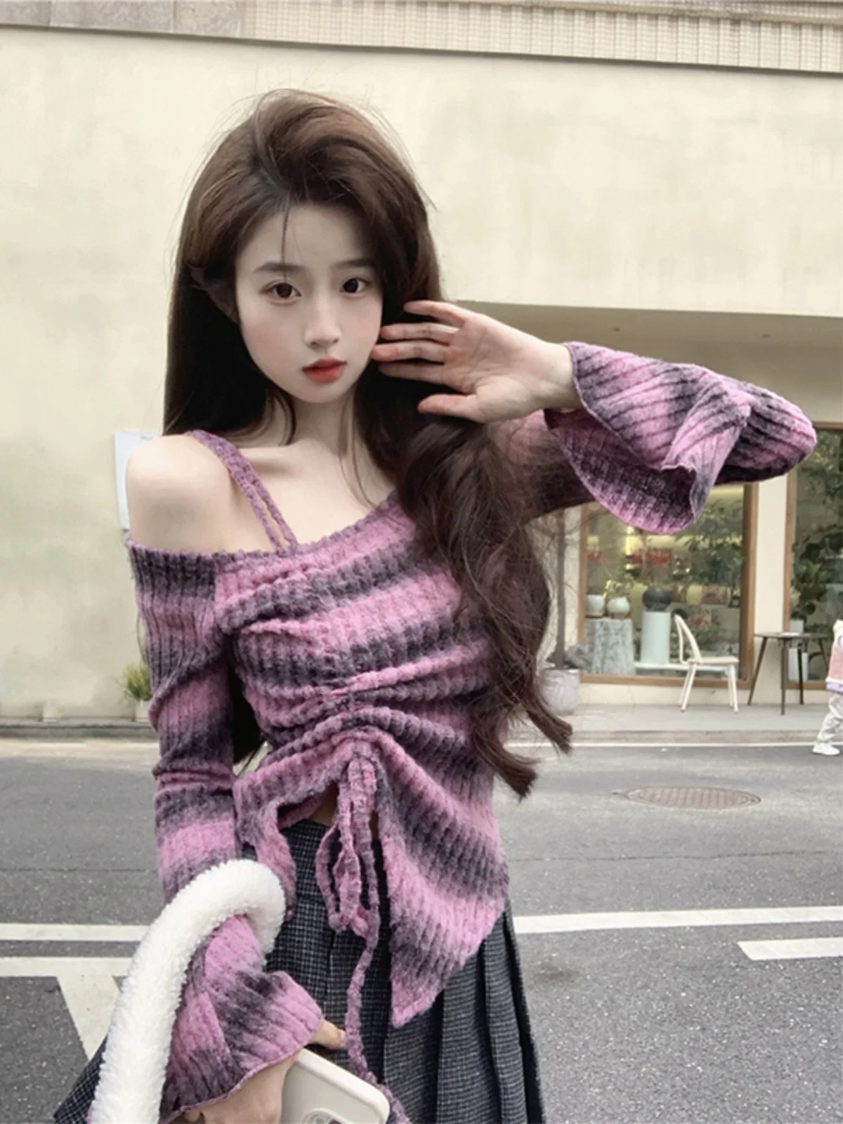 Women Print Pullover Knitted Sweater Harajuku Korean Y2k Long Sleeves Oversize Sweaters Jumper Vintage 2000s Clothes 2024 Autumn