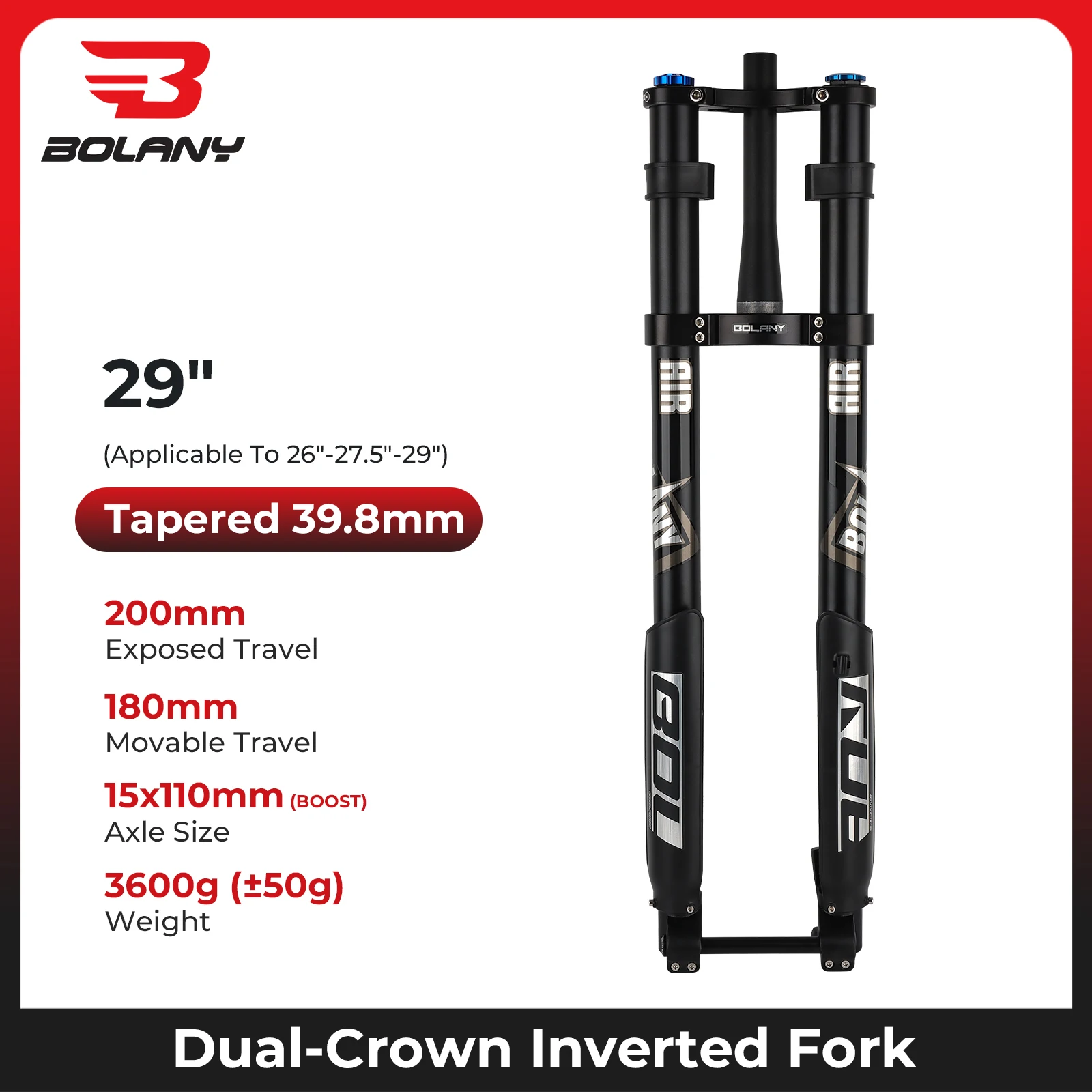 BOLANY Dubbele Schouder Omgekeerde Fiets Vork MTB Vork voor Downhill 29 inch Boost Vork Steekas Reizen 140mm Verstelbare demping