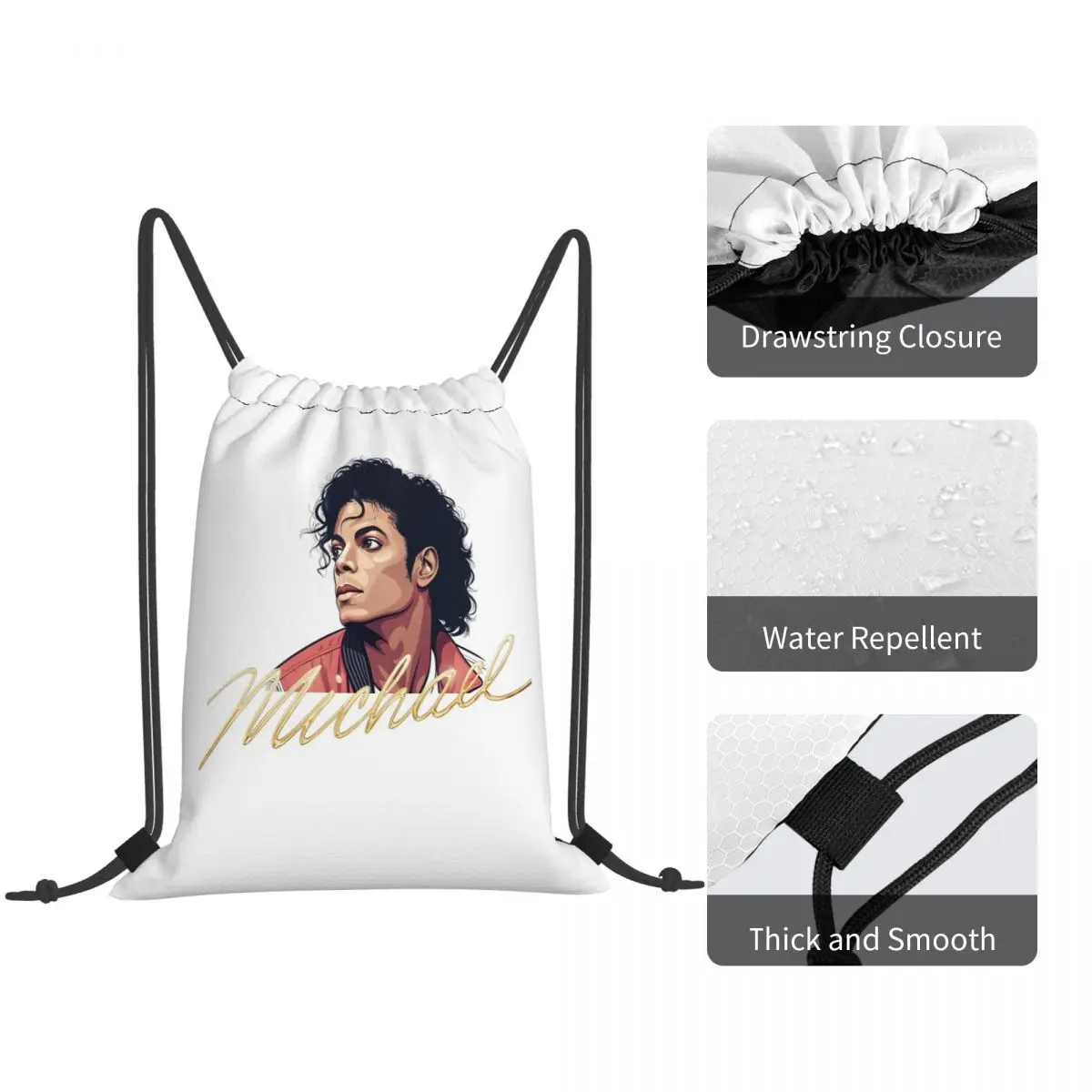 Michael Jackson Fan Tribute Design Backpacks Fashion Drawstring Bundle Pocket Sports Bag Book Bags for Travel School