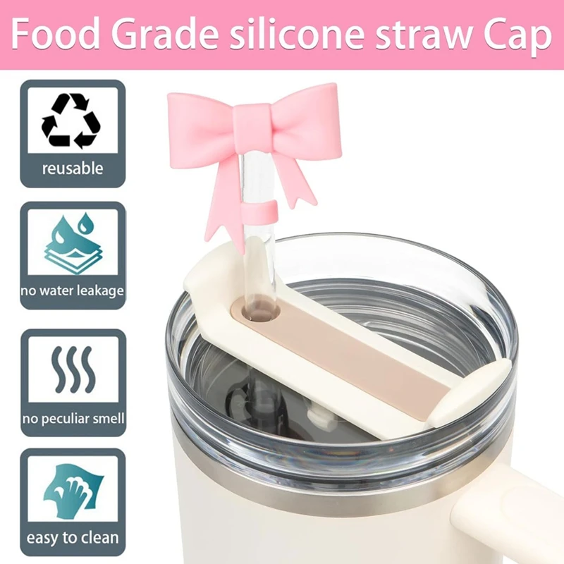 6Pc Bow Straw Topper,Cute Straw Toppers Silicone Straw Covers Reusable Cap Straw Covers Cap10mm For Stanley Cup