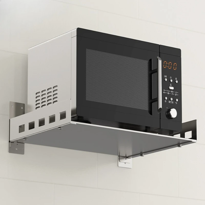 Heavy Duty Stainless Steel Microwave Shelf, No Drill Wall Mounted Oven Rack, Rice Cooker Holder, Anti Corrosion Kitchen Caddy