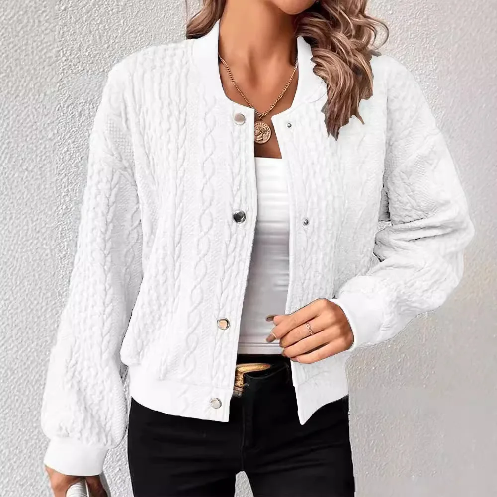 2025 Cross border European and American New Women's solid color long-sleeve Fashion Cardigan Button Top Jacket Coat Women