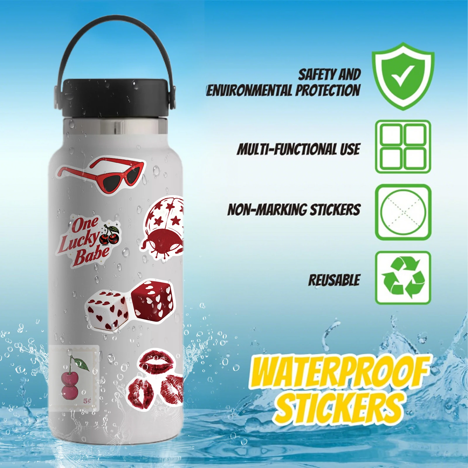 50 Pegatinas de Chicas Cereza, Lindas Calcomanías de Frutas para Laptop, Botella de Agua, Equipaje, Teléfono, Maleta, Patinetas, Regalos para Niñas