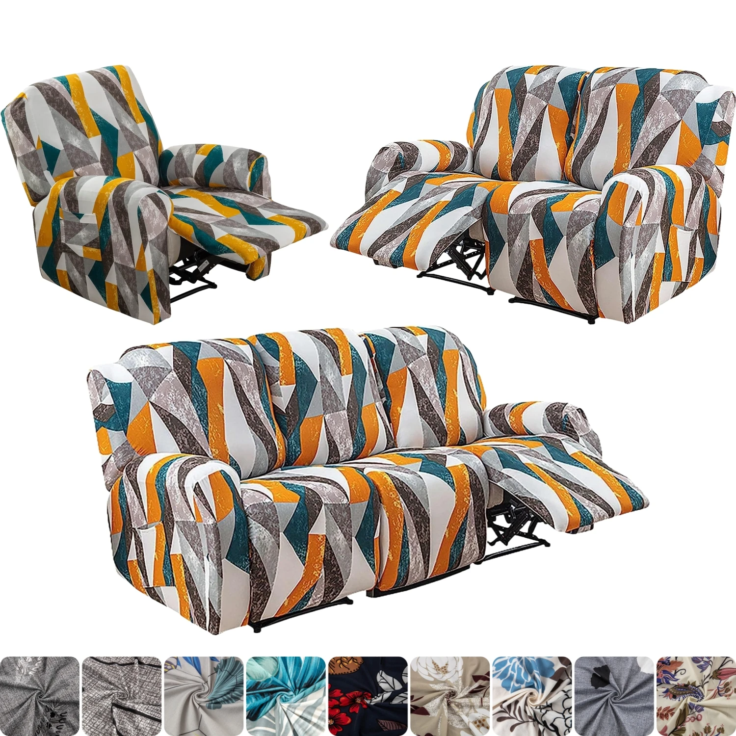 

Stretch Sofa Recliner Cover Printted Recliner Chair Covers Slipcover With Side Pocket Washable 1/2/3-Seater Sofa Couch Protector