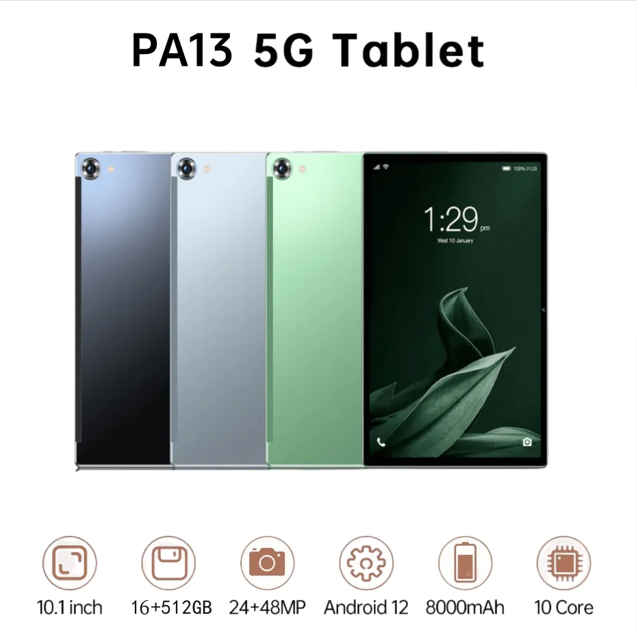 New PA13 10.1-inch Tablet 16GB RAM 512GB ROM MTK6797 24MP+48MP Bluetooth5.0 5G GPS Android 12 Office Portable Full Screen Tablet