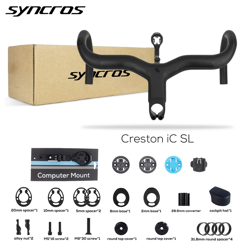 Syncros Creston IC SL Carbon Cockpit  Fully Internal Routing Road Bicycle HandleBar Di2 Matte Black Integrated Carbon  Handlebar