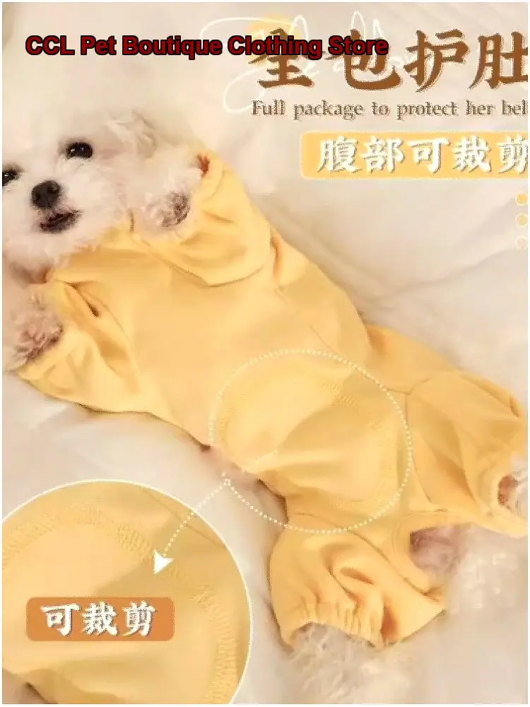 Lindo Pijama de Cuatro Patas con Cubre-Barriga Estilo Bebé para Perros y Gatos de Otoño e Invierno, Teddy Bichon