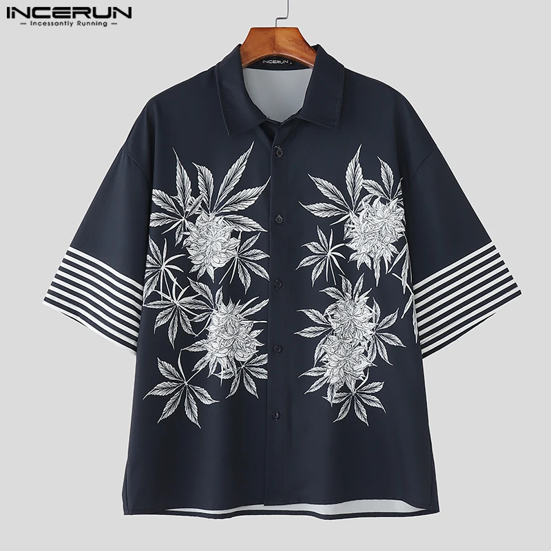 

INCERUN Men Shirt Printing Lapel Short Sleeve Button Loose Casual Male Shirts Streetwear 2025 Summer Leisure Men Clothing S-5XL
