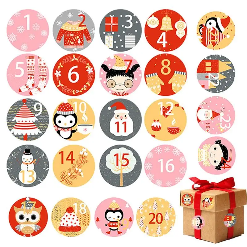 Advent Number Stickers Christmas Countdown Calendar Sticker 1-24 Christmas Stickers New Year Decoration for Gift Box Sealing