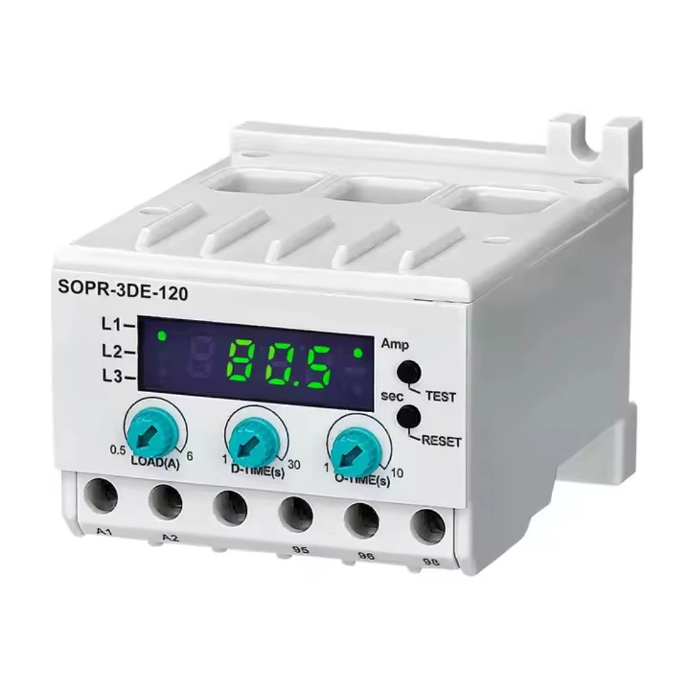 SOPR-3DE Digital Current Protection Relay 220V Overload Phase Loss Motor Protector DIN Rail Mounting For Industrial P'ower Suppl