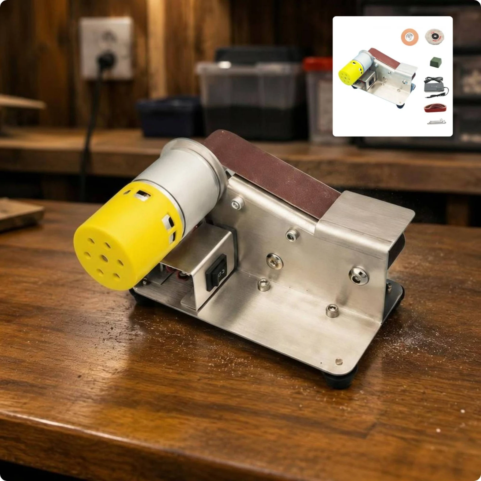 

Mini Belt Grinder Two-Voltage Voltage Mini Belt Sander Blade Grinding Machine Compact Bench Grinder Kit Even Operation