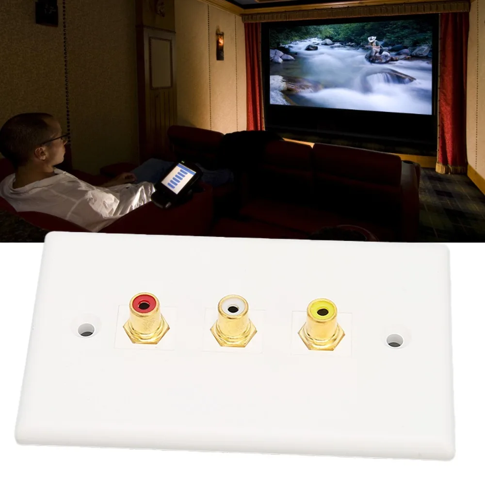 Multipurpose 3RCA Wall Plate 1080P Gold Plated 3RCA Female Connector Wall Plate Corrosion Resistant