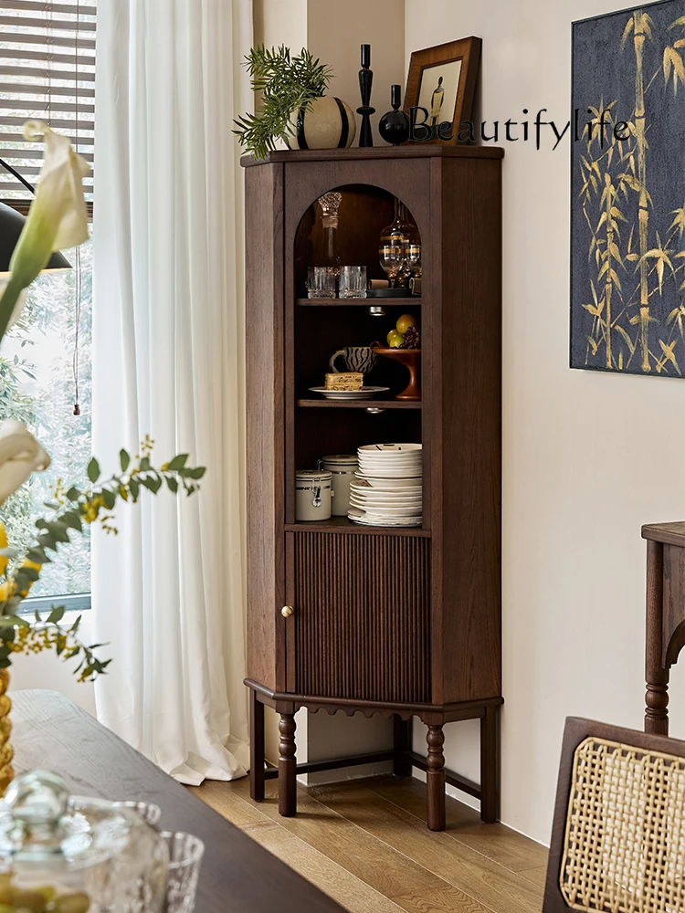 

French retro solid wood living room corner cabinet household corner simple triangular cabinet