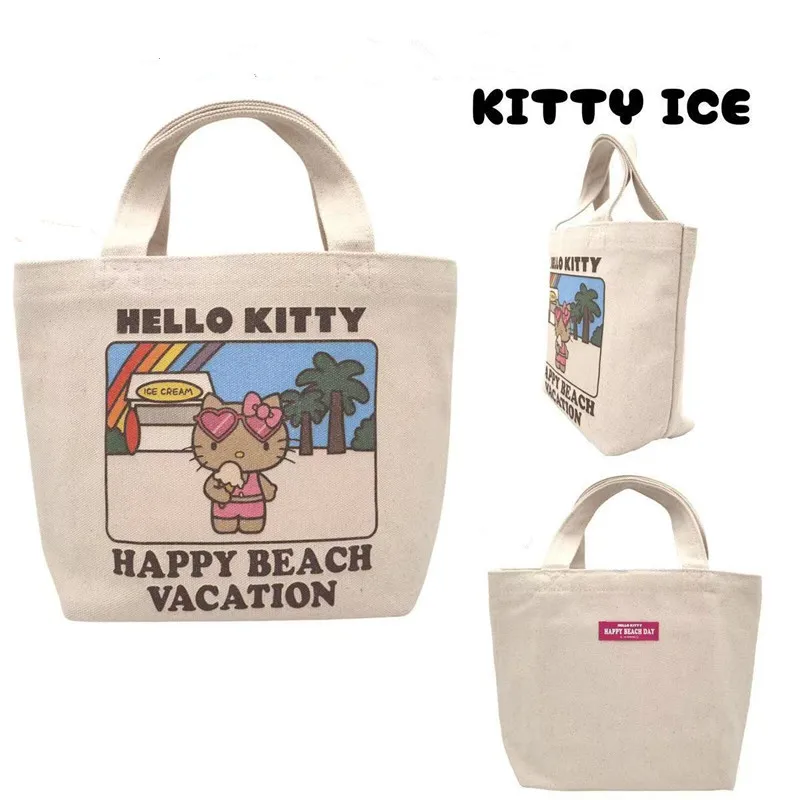 سانريو مرحبا كيتي لطيف سعة كبيرة قماش الكرتون حمل حقيبة حقيبة كتف حقيبة تسوق طالب مكتب عامل بينتو حقيبة التخزين