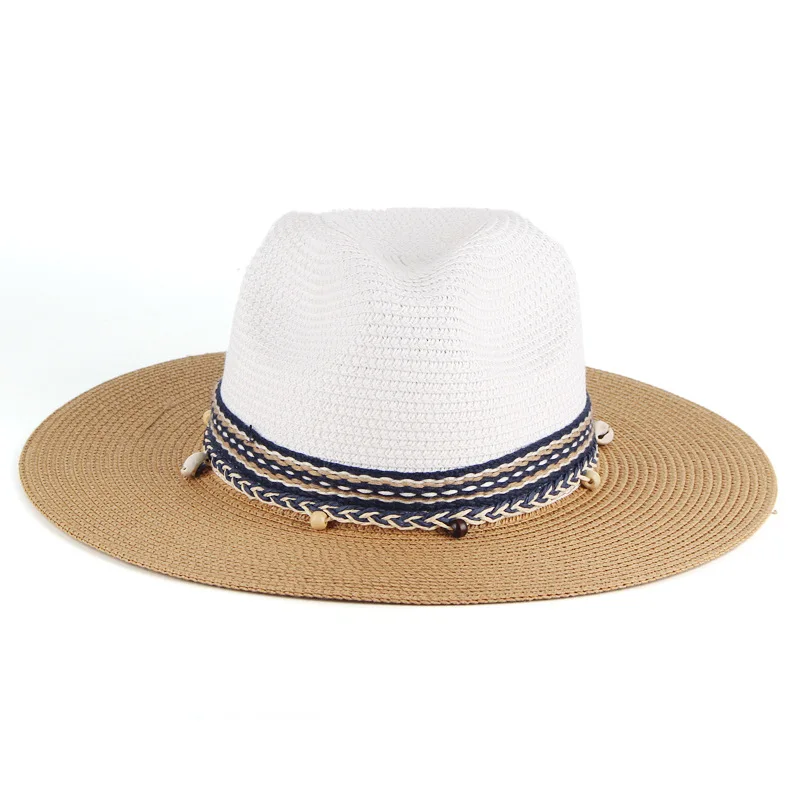 

Summer Korean-style Unisex Couple Straw Hat, Uv Protection Beach Hat, Color-blocked Flat-brimmed Straw Sun Hat