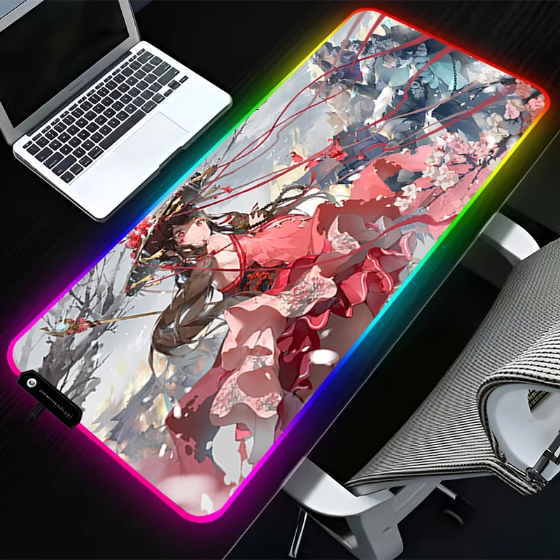 RGB LED Mouse Pad Rubber Mousepad Computer Gaming Accessories Keyboard Pad Office Chinese Style Girl Decoracion Desk Mouse Mat