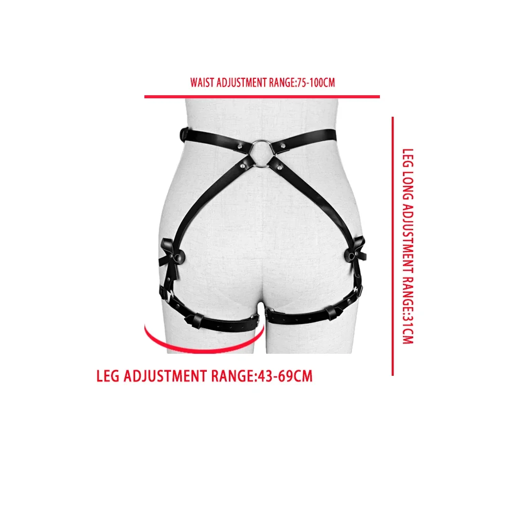 PU Leather Leg Harness Sexy​ Lingerie Women Bdsm Bondage Garter Belt Y2k Clothes Erotic Gothic Bow Underwear Fetish Body Garters