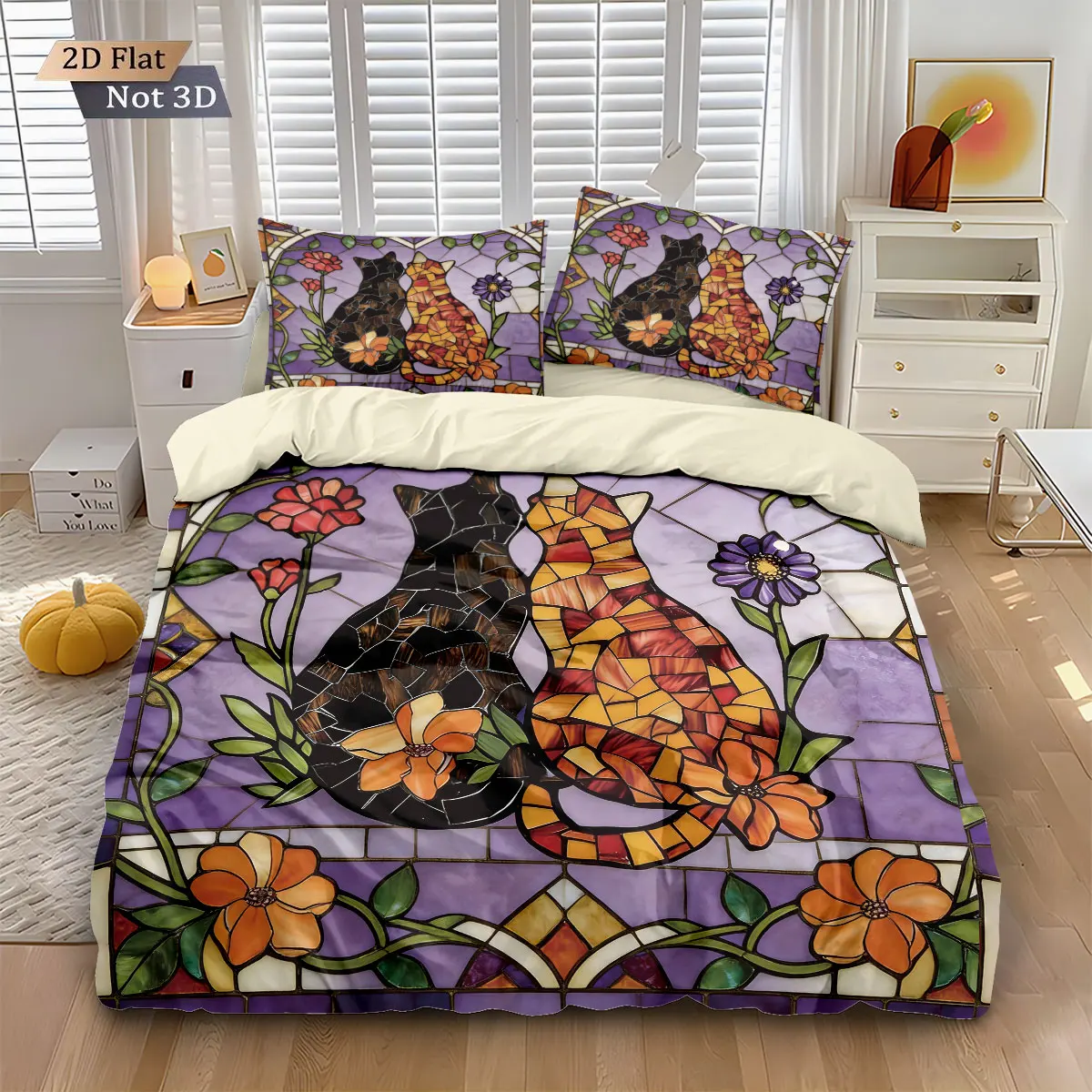 3 قطعة الزجاج التقليد رسمت لطيف القط طباعة Coreless أسفل حاف مجموعة غطاء لينة غرفة نوم الفراش الديكور آلة قابل للغسل